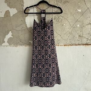 Boho Geometric Slip Dress Pink Navy Blue Mini Ikat Print Strappy Nymphe